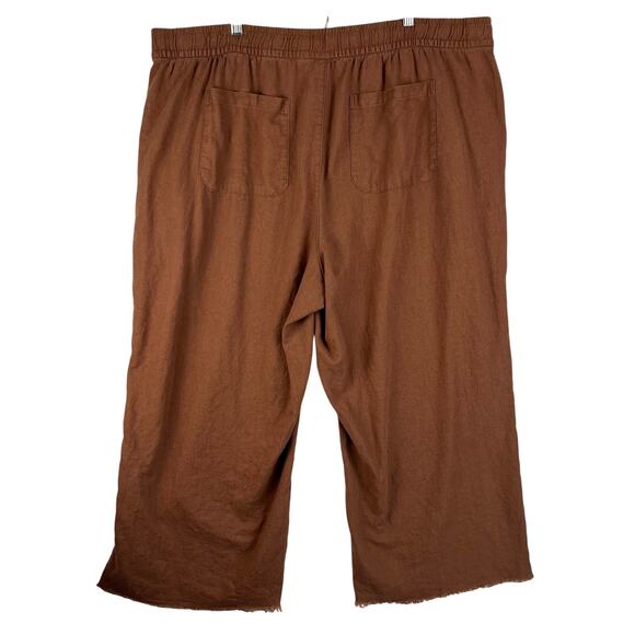 Old Navy Linen Wide Leg Pants Women’s SZ XXL Brown Raw Ham Pockets - Picture 2 of 11